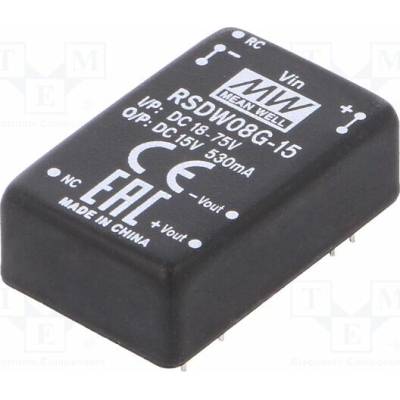 MEAN WELL RSDW08G-15 Měnič: DC/DC; 8W; Uvst: 18÷75VDC; Uvýst: 15VDC; Ivýst: 0÷530mA; DIP24