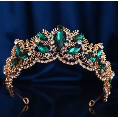 B-Top pozlacená korunka tiára do vlasů Ice Queen se zelenými krystaly – Zboží Dáma