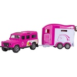 Mikro Kids Globe Traffic Land Rover розов метал с ремарке за коне 28см обратен ход (520459)
