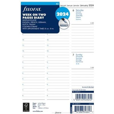 FILOFAX Пълнител за органайзер Classic, А5, за 2024 година, 1 седмица на 2 страници, вертикален (24-68514)