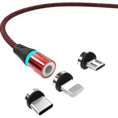 W-star KBMG2BRD1 magnetický USB 3v1 USBC, Lightning micro USB 3A, 1m, černý, červený