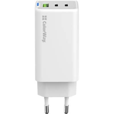 ColorWay AC зарядно устройство GaN Mini CW-CHS058PD-WT 65W PD порт PPS USB (USB-2C1A) бяло (CW-CHS058PD-WT)