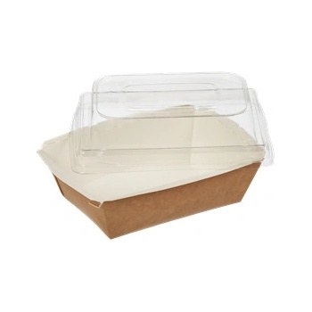 EcoObaly Papírový box miska EKO na salát 100x140x70 mm hnědý s vysokým transp. víčkem