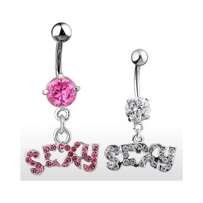 Šperky eshop piercing do pupíku nápis Sexy zirkonový W32.21 čirá C
