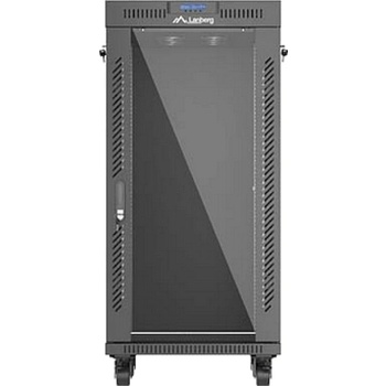 Lanberg Rack Cabinet 19" Free-Standing 24U/600X600 (FlAT Pack) With Glass Door LCD Black V2 (FF01-6624-12BL)