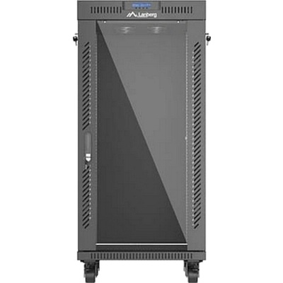 Lanberg Rack Cabinet 19" Free-Standing 24U/600X600 (FlAT Pack) With Glass Door LCD Black V2 (FF01-6624-12BL)