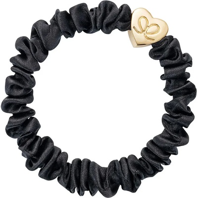 By Eloise London Gold Heart Skinny Silk Scrunchie цвят Black