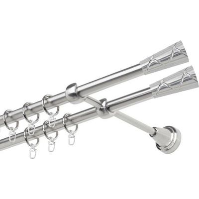OK-GarnýžeCZ Garnýž kovová dvouřadá 19mm Trapezium double nerez 320 cm do stěny / kroužky s háčkem