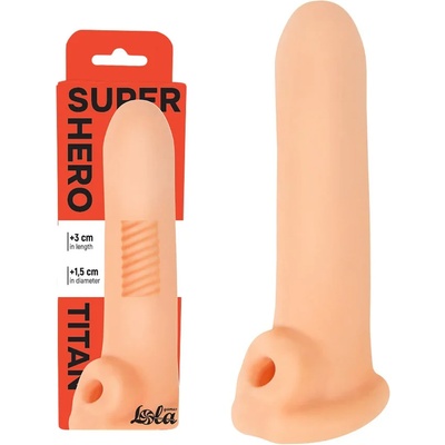 Пенис уголемител, вътрешен релеф и пръстен, 16, 5см. - Super Hero Titan Flesh (7018-01LOLA)