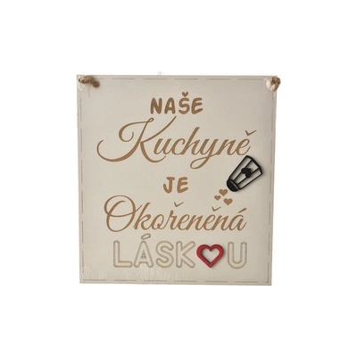 Indecor X12893 Cedule drevo Naše kuchyně je okořeněná láskou 26x27 cm