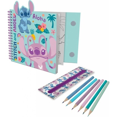 CurePink Kreativní blok v kroužkové vazbě Disney|Lilo & Stitch Stitch a Angel 28 x 25 x 2 cm [ST00080]