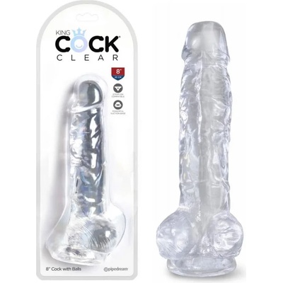 Топ дилдо с тестиси в прозрачен цвят, 22, 2см. - King Cock Clear (PIPE575620)