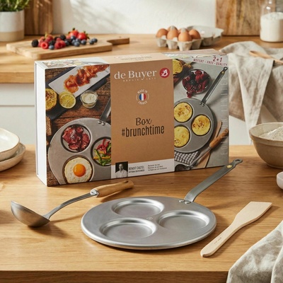 de Buyer Mineral B panvica na vajcia a palacinky z uhlíkovej ocele s lopatkou a naberačkou 26 cm