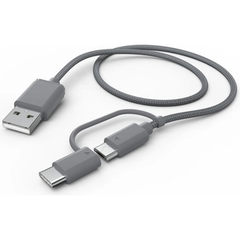 Hama Кабел HAMA 2 в 1 (187224), от USB A(м) към USB Micro B(м) и USB C (м), 1m, сив (HAMA-187224)