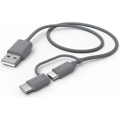 Hama Кабел HAMA 2 в 1 (187224), от USB A(м) към USB Micro B(м) и USB C (м), 1m, сив (HAMA-187224)