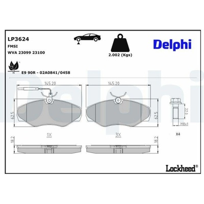 Sada brzdových destiček, kotoučová brzda DELPHI LP3624