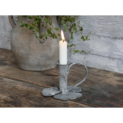 Zinkový antik svícen na úzkou svíčku Leaves - 13*12*9cm - Chic Antique