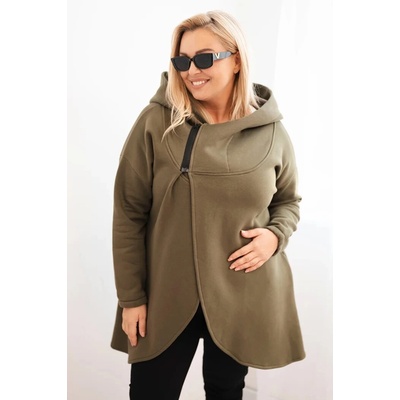 Kesi Dámska mikina Plus Size zateplená s kapucou a asymetrickým zipsom zelená