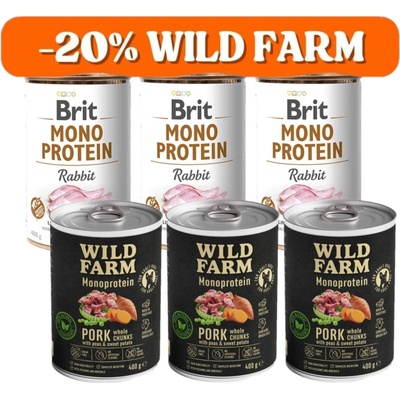 Brit Adult Mono Protein Rabbit 3 x 400 g a Wild Farm Monoprotein Pork 3 x 400 g