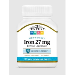 21st Century Желязо - Iron 27mg Ferrous Gluconate | 110 tabs (9166)