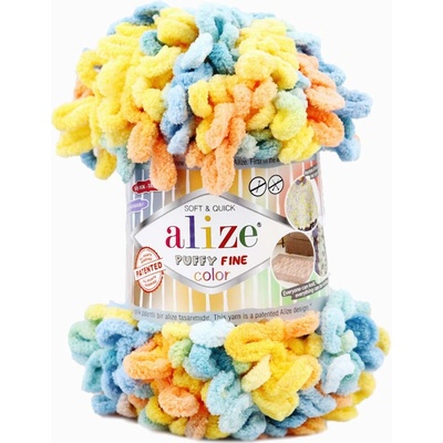 Alize Puffy fine color 6314 modrá, žlutá, lososová