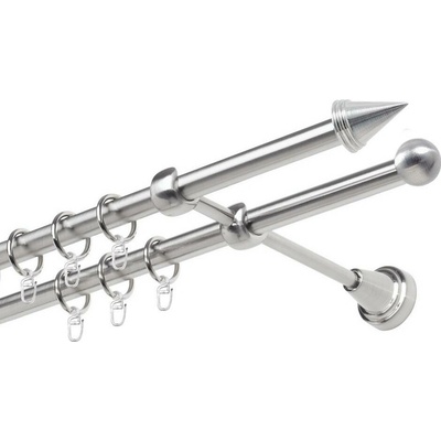 OK-GarnýžeCZ Garnýž kovová dvouřadá 19mm Hrot nerez 170 cm do stěny / kroužky s háčkem
