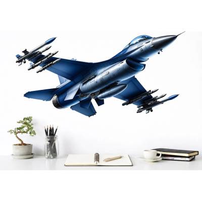 Nalepte.cz Stíhačka F16 textilní prelepiteľná nálepka na stenu list 46 x 23 cm