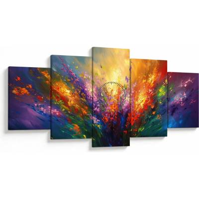 Obraz - Abstrakcia kvetov (s hodinami), päťdielne 150x80 cm s hodinami