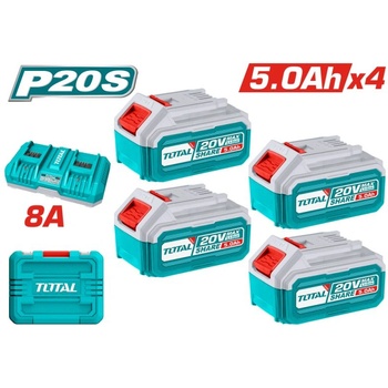TOTAL Акумулаторни батерии и двойно зарядно TOTAL INDUSTRIAL, 20 V, 5.0 Ah, Комплект 5 части (TL IND TFBCLI20285E)