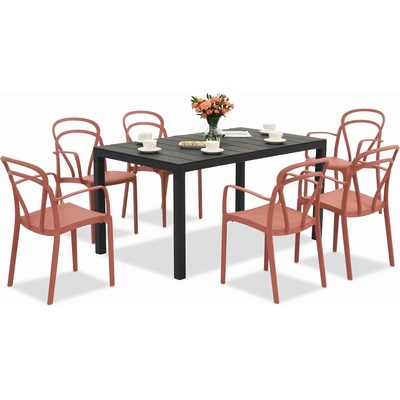 BICA Комплект градински мебели King/Vague в антрацитно червено за 6 души Bica (BC440ANT-6xBC312RE)