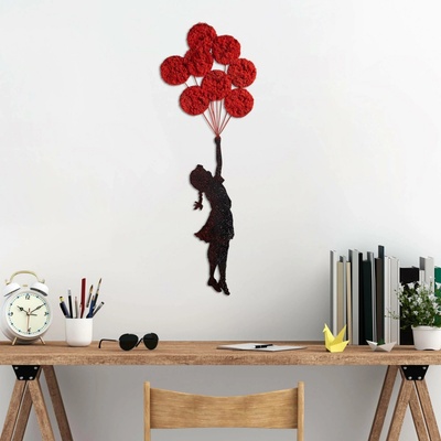 ASIR Nástěnná dekorace kovová BANKSY Dívka s balónky, černá a červená