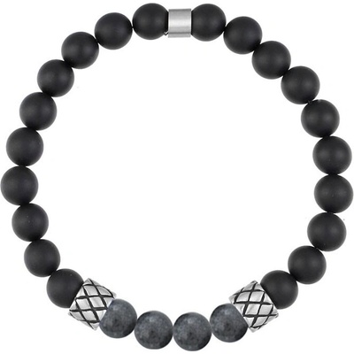Manoki Pánský náramek Marco černý onyx a larvikit X-NR2296/21 Šedá 21 cm