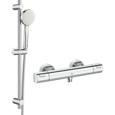 Roca Комплект за баня, термостатен смесител за душ T-500, тръбно окачване Stella + ръчен душ и шлаух (173421)