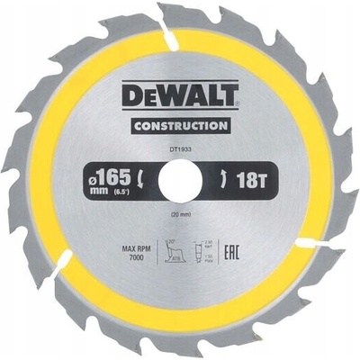 DeWALT pilový kotouč na dřevo 165 mm, otvor 20 mm, 18 zubů DT1933
