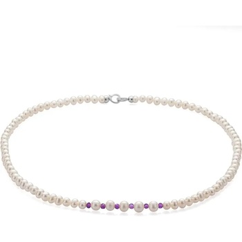 Image 1 of Swan Колие със сладководни бели перли и лилав аметист RAMETNW Swan