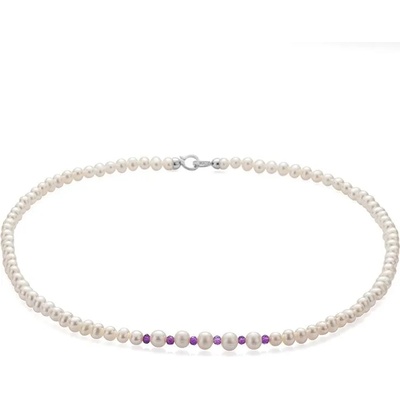 Swan Колие със сладководни бели перли и лилав аметист RAMETNW Swan