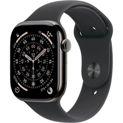 Apple Watch Series 11 Cellular (46mm) Břidlicově šedý titan s černým sportovním řemínkem M/L MFD24MP/A