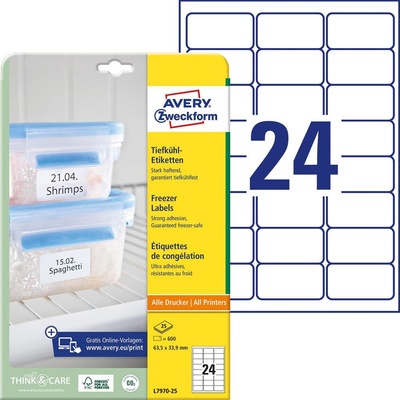 Avery Zweckform L7970-25 bílé 63.5mm x 33.9mm