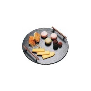 Horecano - Каменна плоча за сервиране с метални дръжки кръгла 30xh0, 5см (SL-TR-RD-SS-30) (0108212)