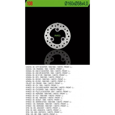 Přední brzdový kotouč NG SYM 50 CINDARELLA 1999 - 2002