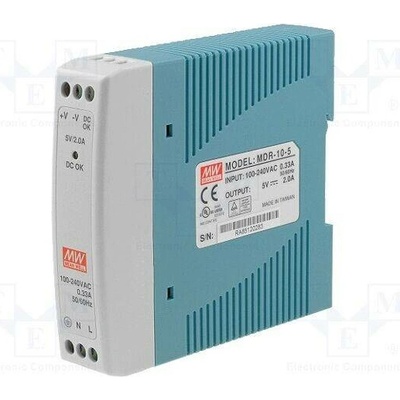 MEAN WELL MDR-10-5 Napájecí zdroj: spínaný; na lištu DIN; 10W; 5VDC; 2A; 85÷264VAC
