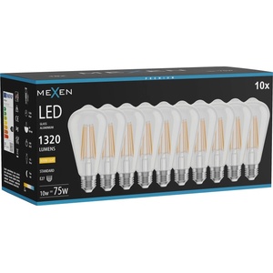 Mexen Vintis 10x LED филаментна крушка E27, ST64, 10W, Топла - 2700K, 1320 lm, прозрачна (L152-E27-1027-00x10)