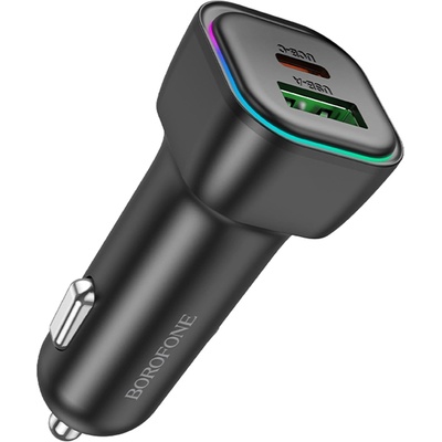 BOROFONE Зарядно за автомобил - Borofone (BZ28A Trophie) - 1x USB, 1x Type-C, Dual Port 30W, LED - Черен