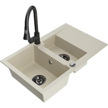 Mexen Gaspar гранитна мивка 1, 5 камери с отцедник и кухненски смесител Elia, (6507-69-670101-70)