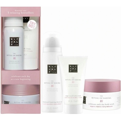 RITUALS Trial Set Sakura sprchový gel The Ritual of Sakura 50 ml +Vyrovnávací tělový krém The Ritual of Sakura 70 ml +tělový peeling The Ritual of Sakura 125 g dárková sada