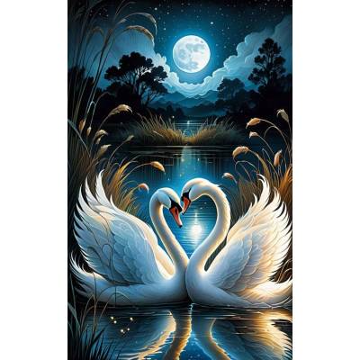 Norimpex - Puzzle Diamant painting: Swans at the full moon 30x40 cm - 1 - 39 piese