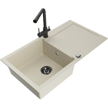 Mexen Leo гранитна кухненска мивка с 1 отделение, с отцедник и кухненски смесител Duero, бежов- 6501-69-671600-70 (6501-69-671600-70)