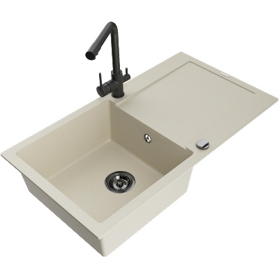 Mexen Leo гранитна кухненска мивка с 1 отделение, с отцедник и кухненски смесител Duero, бежов- 6501-69-671600-70 (6501-69-671600-70)