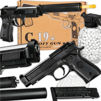 Kovová pistole na kuličky 6 mm replika Beretta C19+ tlumič ASG
