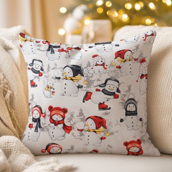 Biante bavlna Sandra SA-661 Snehuliaci na svetlo sivom 45 x 45 cm